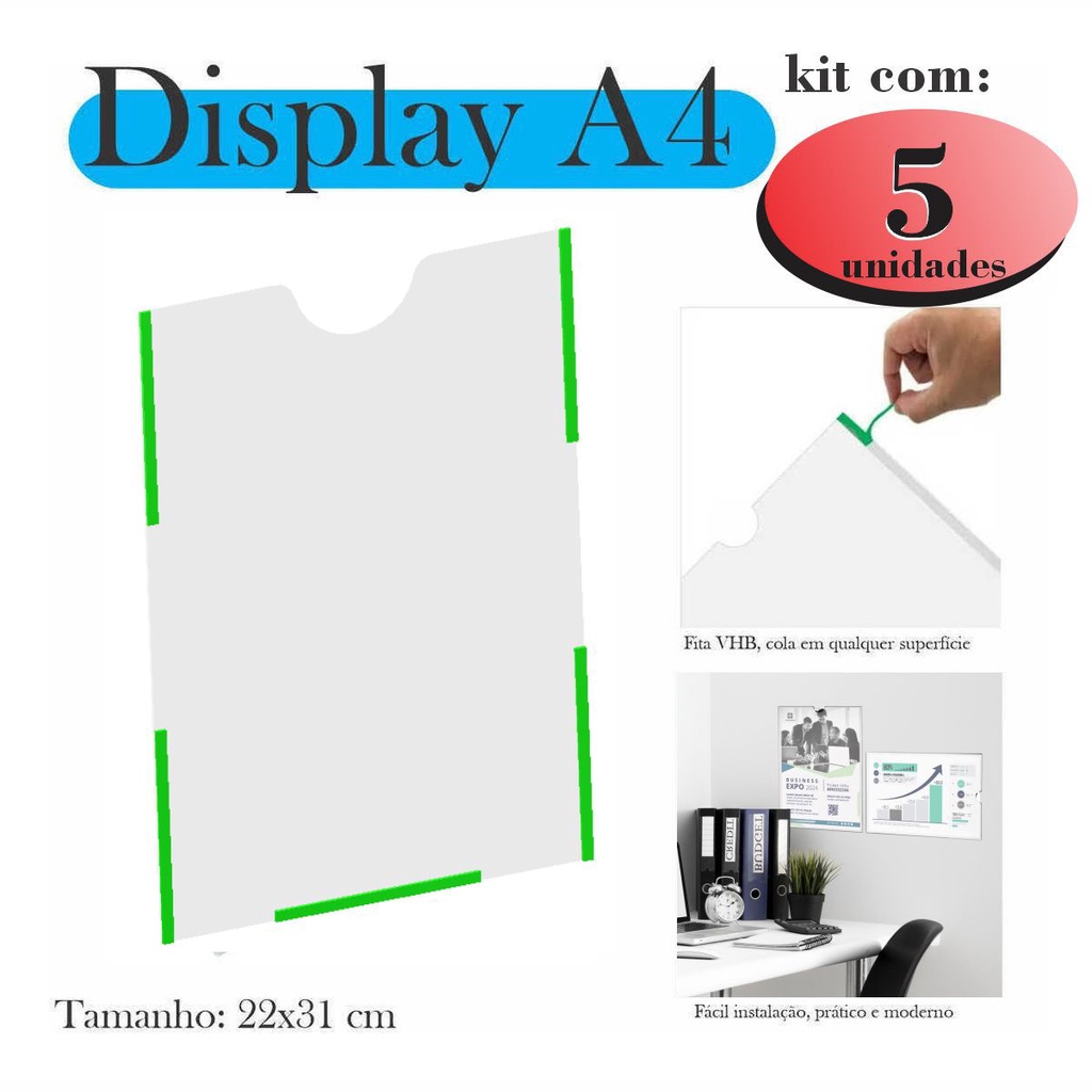 5 Displays a4 expositor porta folha quadro aviso parede PETG
