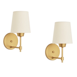 KIT 2 Arandelas Dourada Cúpula Cônica Tecido Cru. em Oferta na Shopee