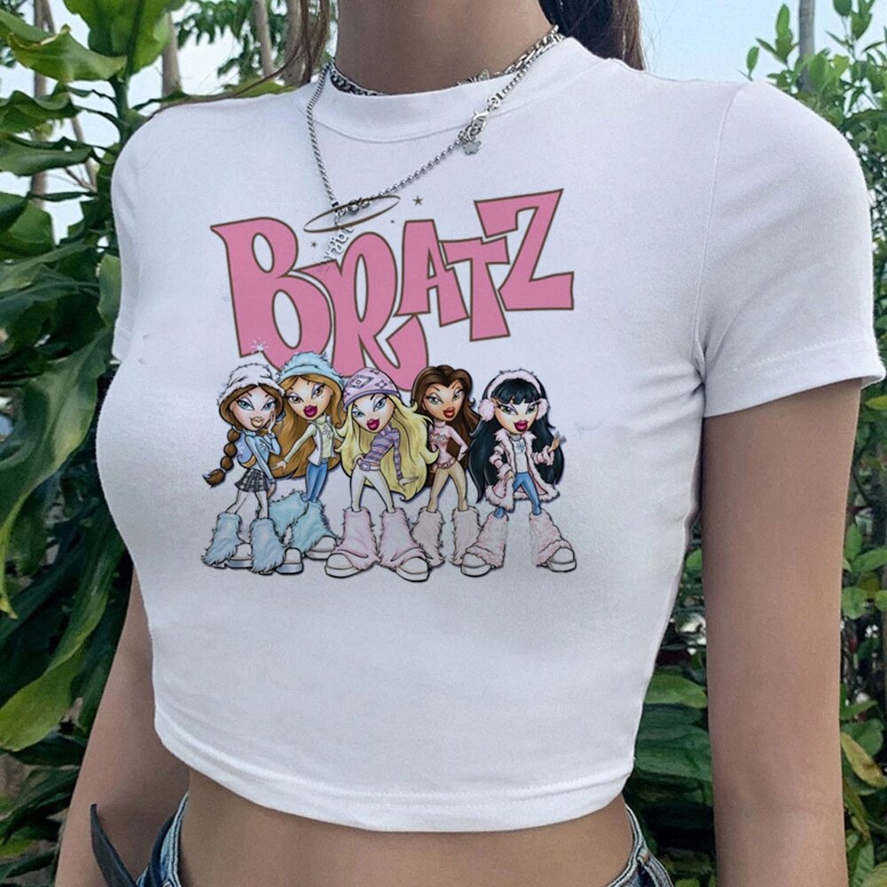 Bratz 2000s Estética crop top Menina Anos 90 Fada grunge Gótico Camiseta trashy