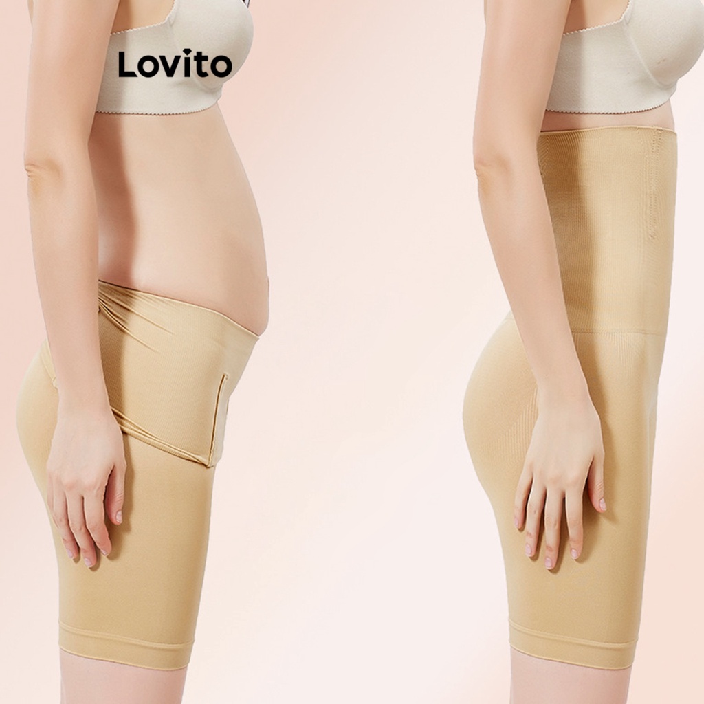 Lovito Cinta Modeladora Simples de Malha para Mulheres LNA16073 (Alperce/Preta)