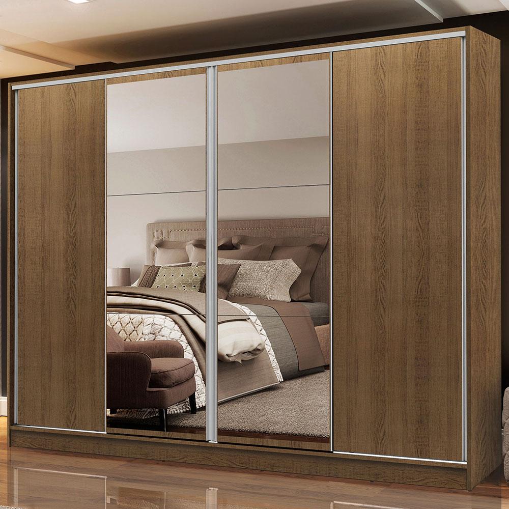 Guarda-Roupa Casal Madesa Apolo 4 Portas de Correr com Espelho - Rustic - Home & Living