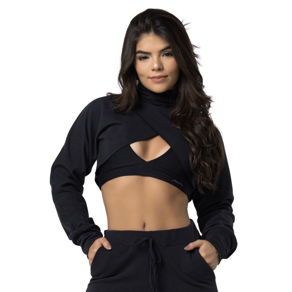 Cropped Moletinho Feminino Manga Longa AVA Fitness em Oferta na Shopee