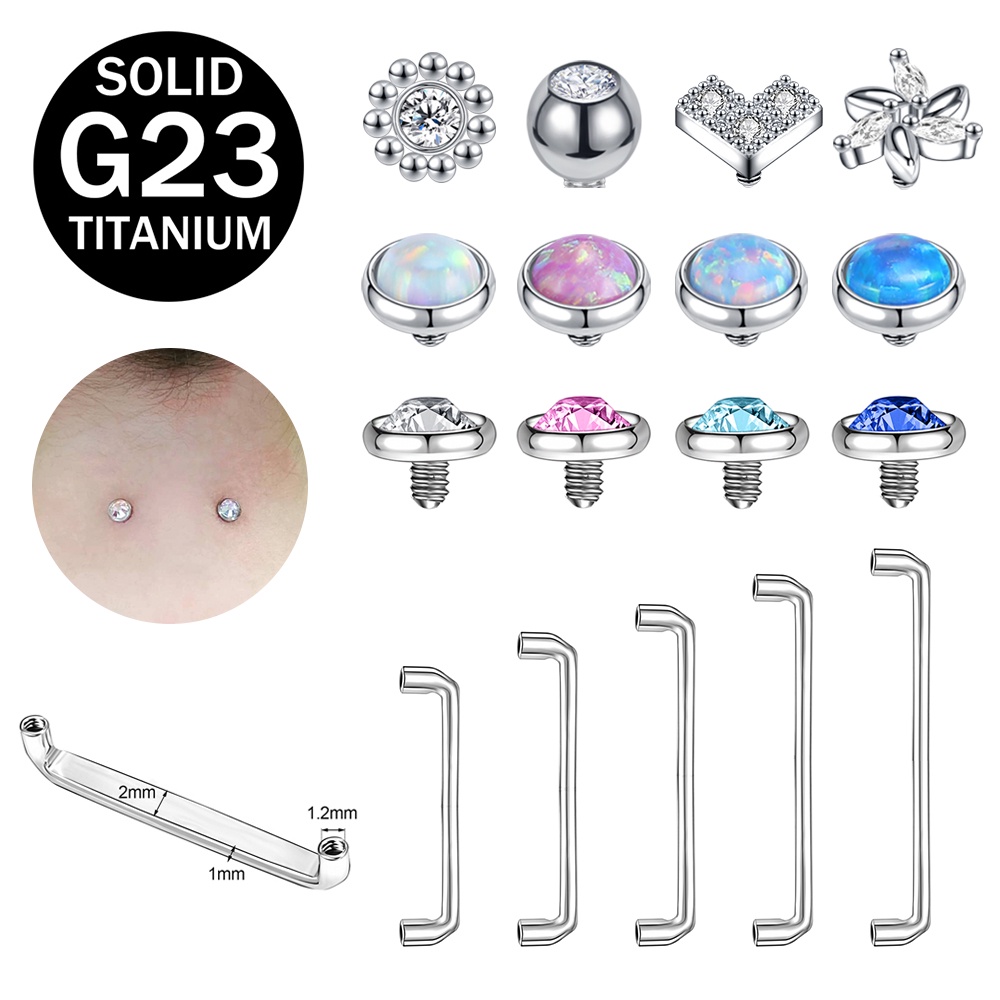 1 PC 12-20mm G23 Titânio Rosca Interna De Cristal De Superfície Barbell Piercing Micro Dermal Anchor Piercings Pele