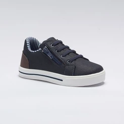 Tênis Infantil Menino Casual Cadarço Elástico Zíper Azul Marinho