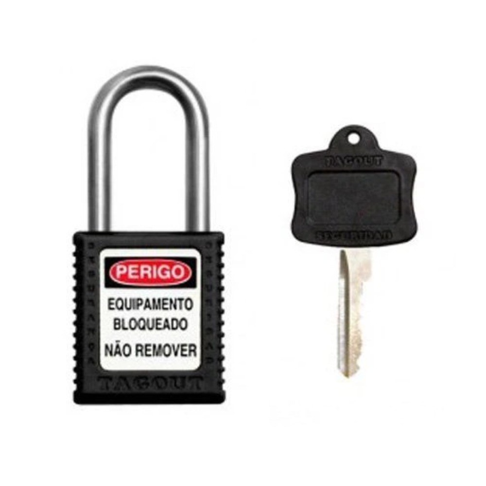 Cadeado LOTO de Bloqueio 38mm Haste Cromada Tagout - Preto