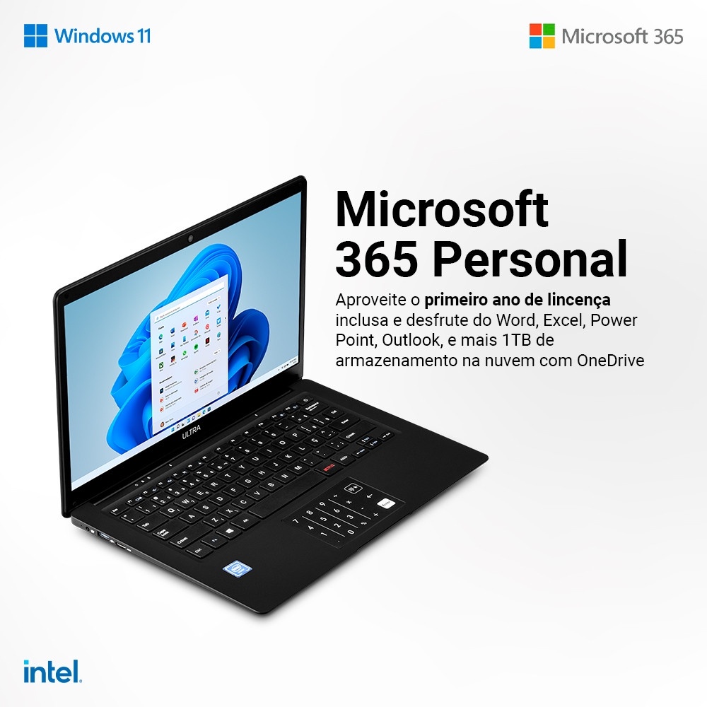 Notebook Legacy Book, com Windows 11 Home, Intel Celeron 4GB 64GB + 64GB 14,1 Pol. HD, Preto - PC271