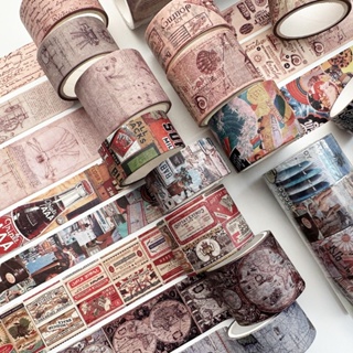 QOUZMO 4 Rolos/Caixa Vintage Junk journaling collage washi Conjunto De Fitas Adesivas [Da Vinci Manuscript Series] diy scrapbook Diário material Decorativo Craft lover Stationery planner em Oferta na Shopee