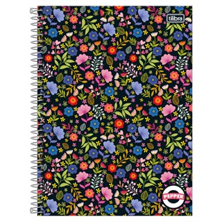 Caderno espiral capa dura universitário 1x1 80 folhas Pepper Flowers Tilibra