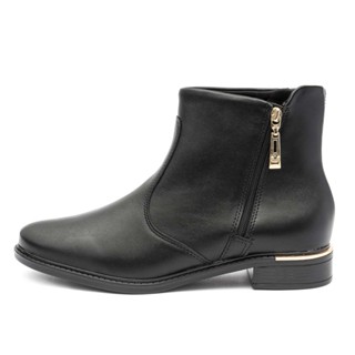 Bota Feminina Vizzano Salto Baixo Grosso Cano Curto Ziper Preta Confortável Original