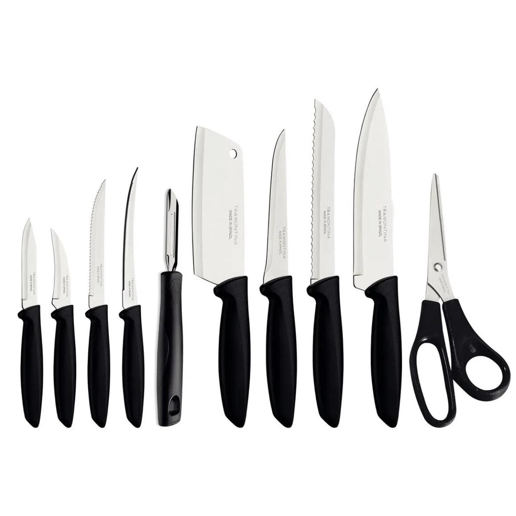 Jogo de Facas Tramontina Plenus Lâminas em Aço Inox Cabos de Polipropileno Preto 10 Peças - 23498065 em Oferta na Shopee