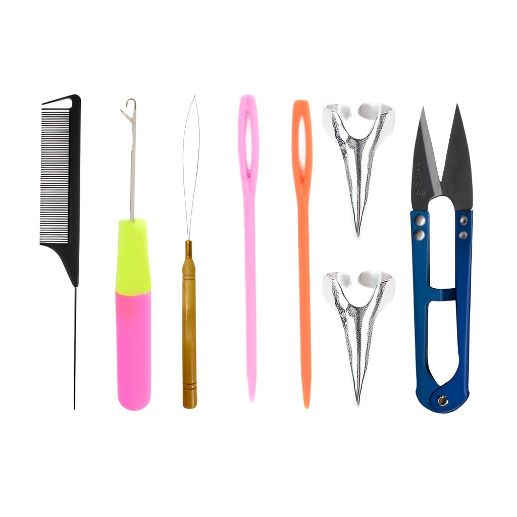Kit Cabeleireiro1 Pente Antiestático 1 Agulha Crochet 1  Agulha Peixinho  2 Agulhas Plástica  2 Anel Separador De Mechas