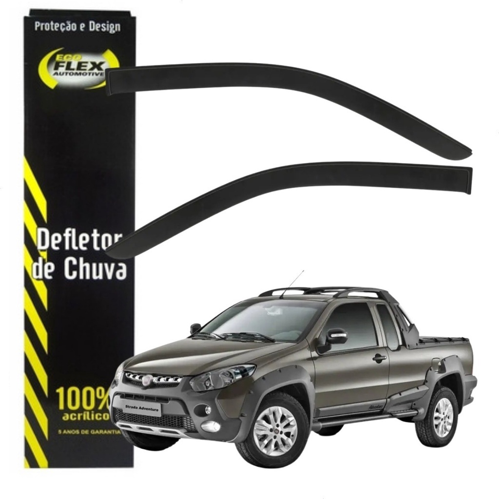 Calha De Chuva Defletor Fiat Strada 2013 A 2019 3 Portas Acrilico Fume Ecoflex 40.022A