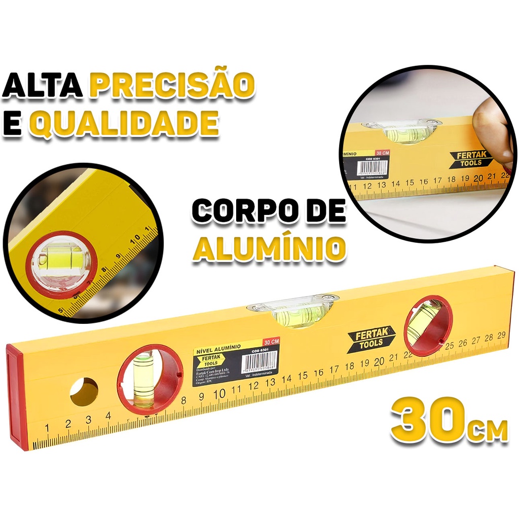 Nível De Mão 3 Bolhas Prumo Pedreiro 30cm Reforma Construção 6301 em Oferta na Shopee