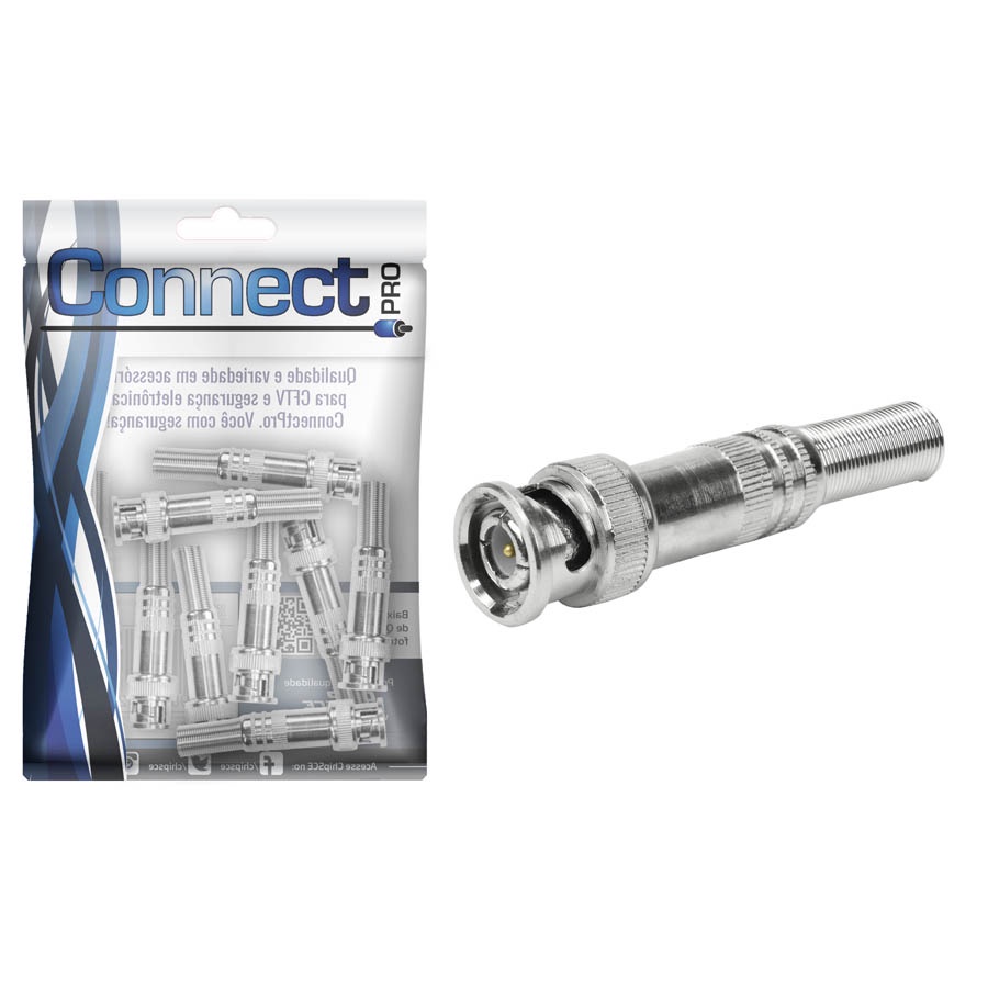 Kit 10 Conector Bnc 50 ohms Macho C/Mola e Parafuso P/ Cftv