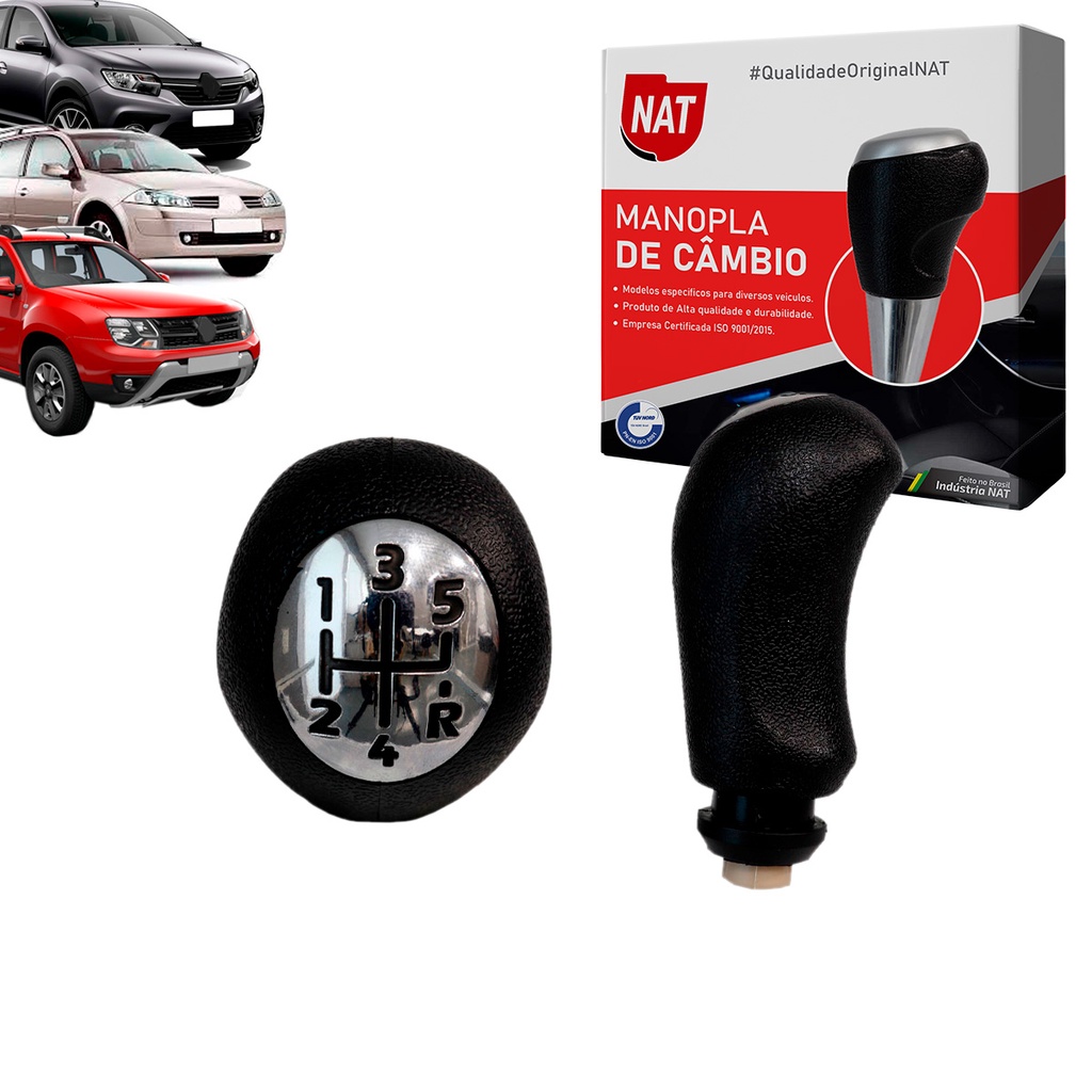 Manopla Bola de Cambio Logan Sandero Megane Stepway 2006 Até 2013 e Duster 2011 Até 2020 - C/ Bucha