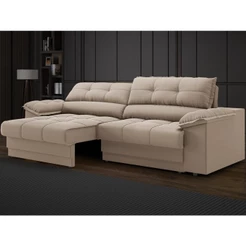 Sofá com Carregador USB Retrátil Reclinável Mimo 2,30m Velosuede Capuccino - NETSOFAS