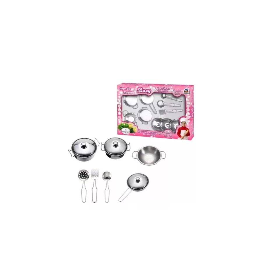 BRINQUEDO CONJ PANELINHAS INOX LUCY 10PC 10CM 890-0 - BRASKIT