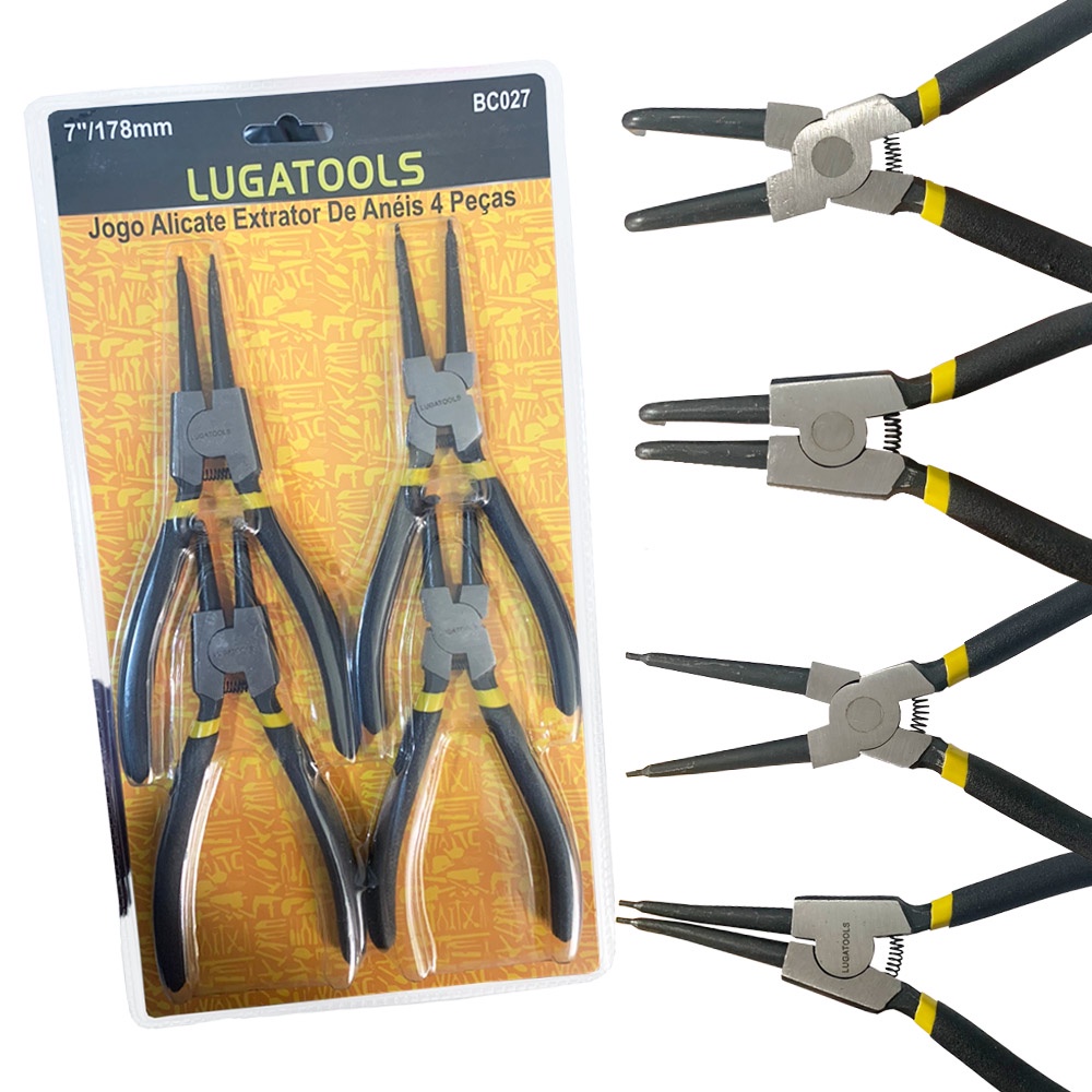 Jogo Alicate Extrator de Anéis De Anel Trava Kit Alicates Bico Curvo Reto 4 Peças Para Remover Lugatools