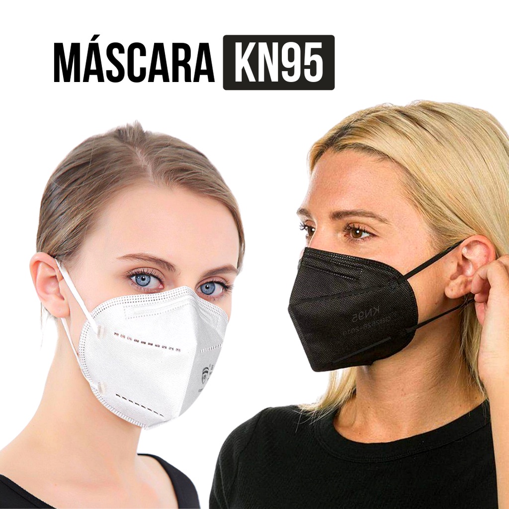 Kit 10 Máscara Kn95 Descartável Branco Preto Proteção 5 Camada Respiratória Pff2 N95