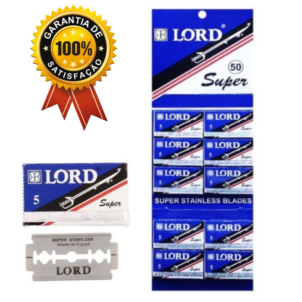 Cartela de Lâminas de Barbear em Aço Inoxidável Lord Super - 50 Lâminas Envio imediato