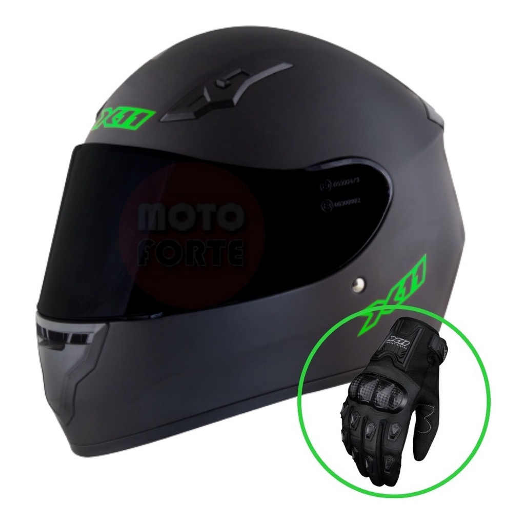Capacete X11 Trust Shadow + Luva Blackout 2 + Viseira Cores