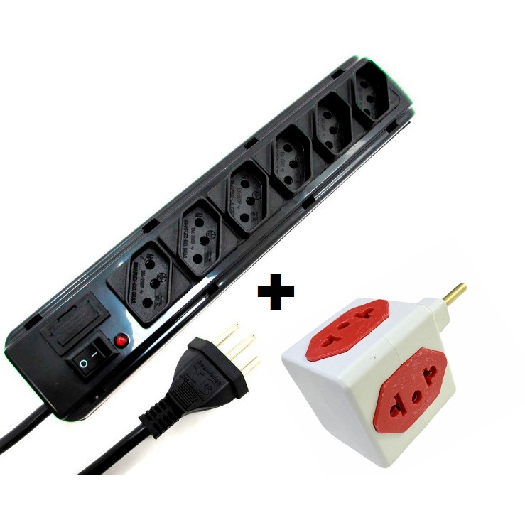 Filtro de Linha de 6 Tomadas + adaptador cubo 3 furos Régua Elétrica Ótima Qualidade Proteção Envio diario