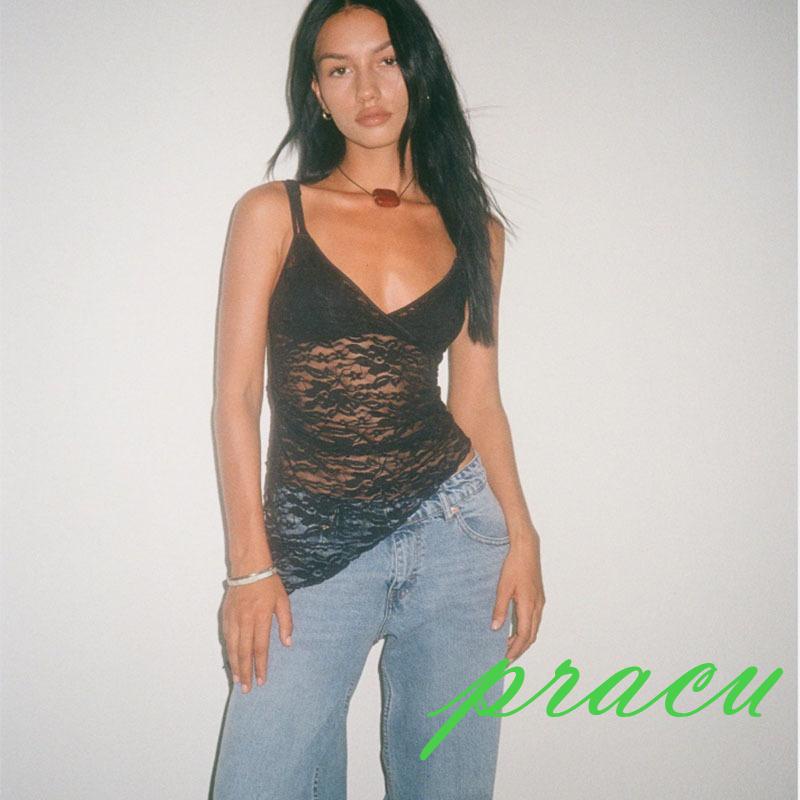 Pracu-Women Lace Camisole Camisola Sem Mangas em Oferta na Shopee