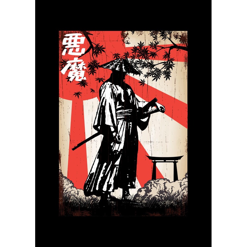 Quadro Decorativo Samurai Sakura Guerreiro, decoração casa Quadro Decorativo japonês gueixa samurai tamanho grande Decoração para sala casa cozinha quarto Quadro decorativo abstrata Moderno Decoração Sakura Guerreiro, Sunset Retro arte #95