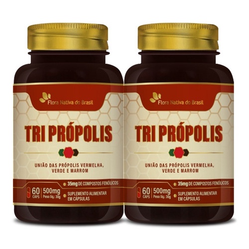 2 Extrato De Própolis Verde Marrom Vermelho 60 Capsulas 500mg