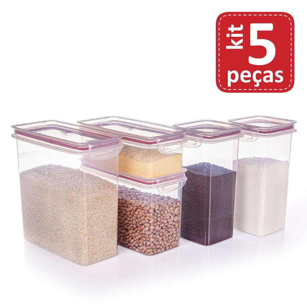 Conjunto de Potes Herméticos Trava Mais Plasútil 5 Peças - Home & Living