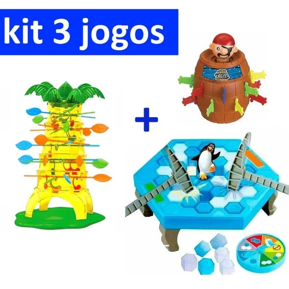 Kit 3 Jogos Pirata, Cada Macaquinho e Pinguim Infantil