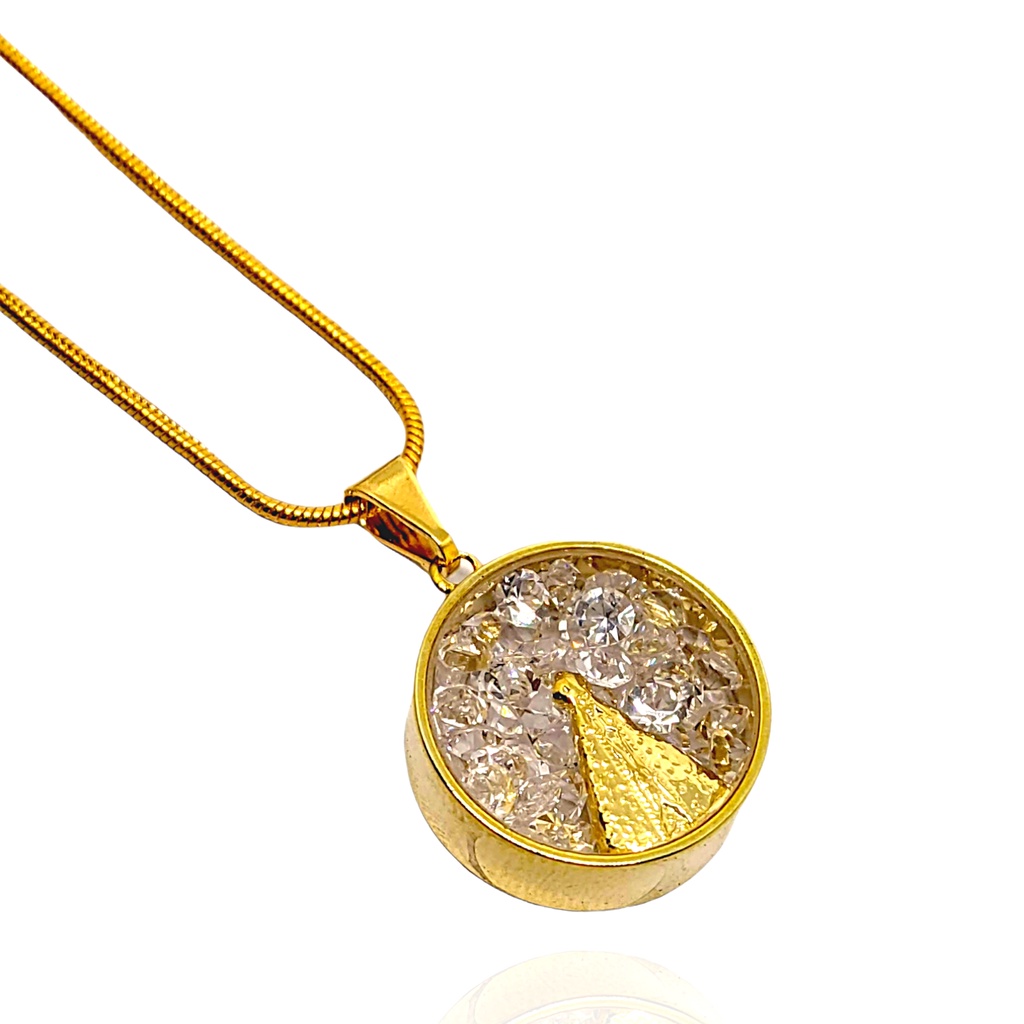 Colar Feminino Folhado Ouro Nossa Senhora Aparecida Delicado Para Presente Corrente com Pingente Gargantilha Dourada