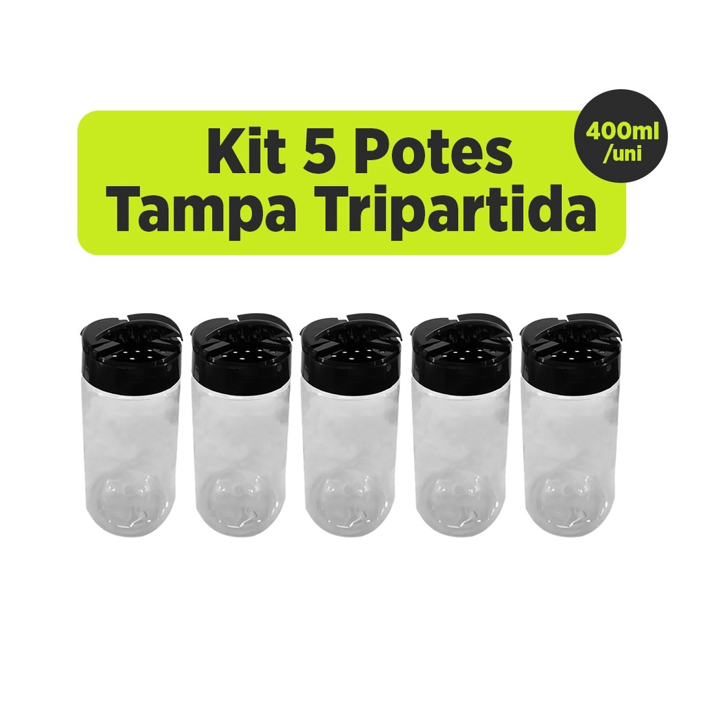 Kit 5 Potes para Tempero Redondo 400ml TampaTripartida em Oferta na Shopee