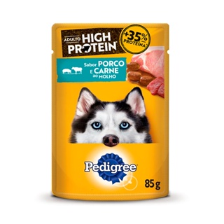 Ração Úmida Pedigree High Protein Sachê Cães Adultos Porco e Carne Ao Molho 85g em Oferta na Shopee