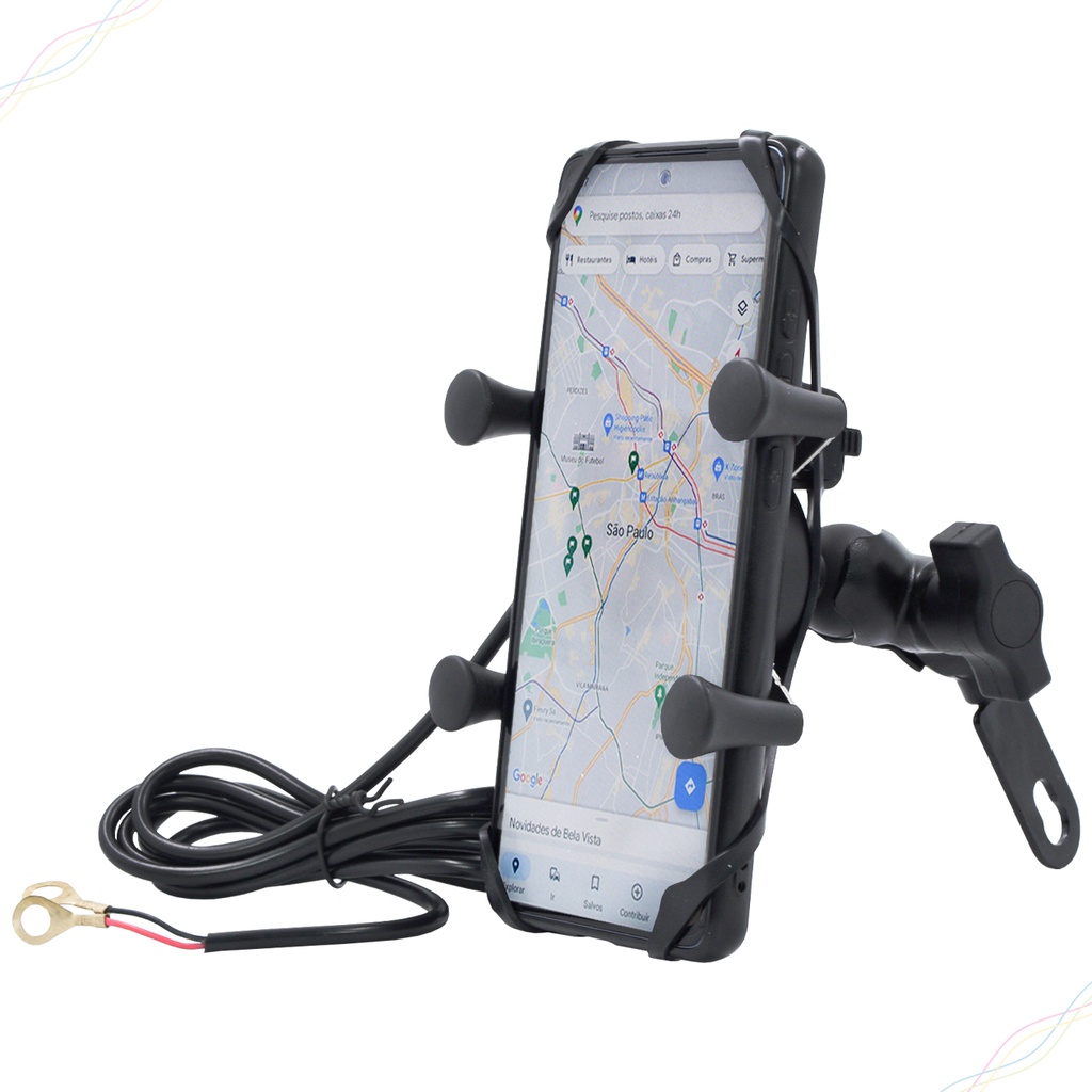 Suporte de Celular 360 Antiqueda para Moto Universal com Carregador USB
