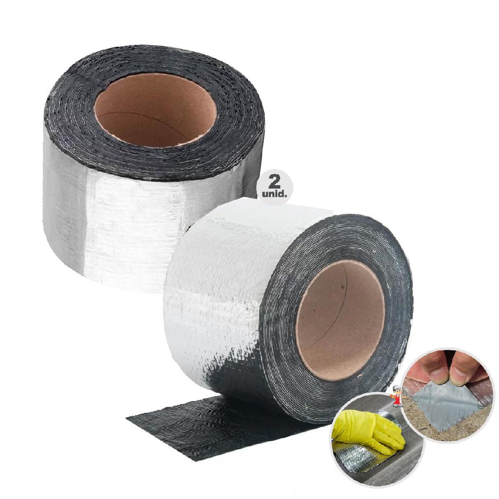 kit 2 Manta asfaltica adesiva aluminizada Imper. P/ Telhados, lajes, chapas, Baús 10cm X 10m