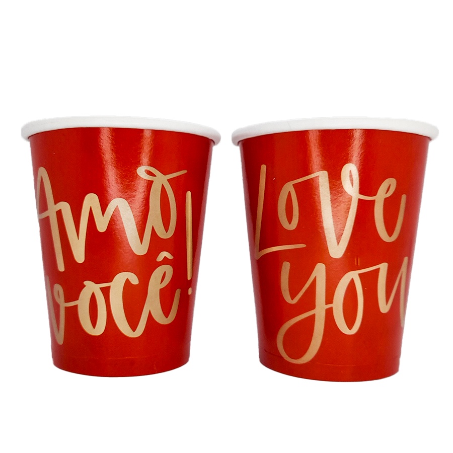 Copo de Papel Compose - Love You | Amo Você - 08 unidades - Cromus - Rizzo