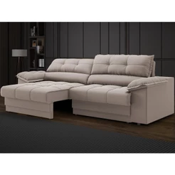 Sofá com Carregador USB Retrátil Reclinável Mimo 2,30m Velosuede Bege - NETSOFAS