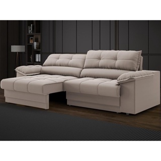 Sofá com Carregador USB Retrátil Reclinável Mimo 2,00m Velosuede Bege - NETSOFAS em Oferta na Shopee