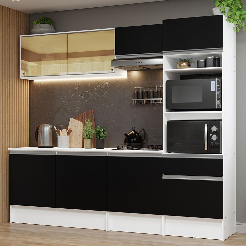 Armário de Cozinha Completa 240cm Branco/Preto Diamante Madesa 06 - Home & Living
