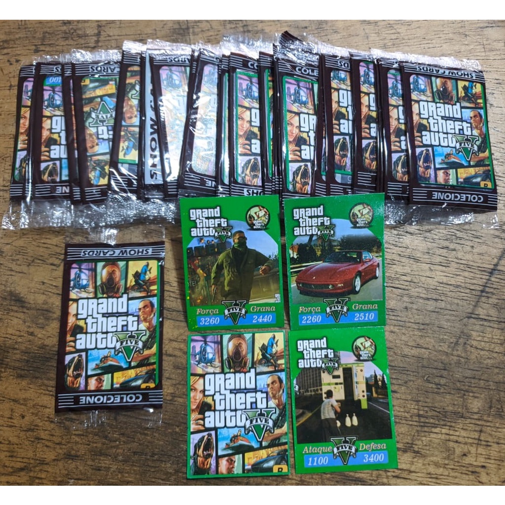 MINI KIT CARDS - GTA 5 - Cards Figurinhas brincadeira de Bater Bafo - 10 Pacotes (40 cards)