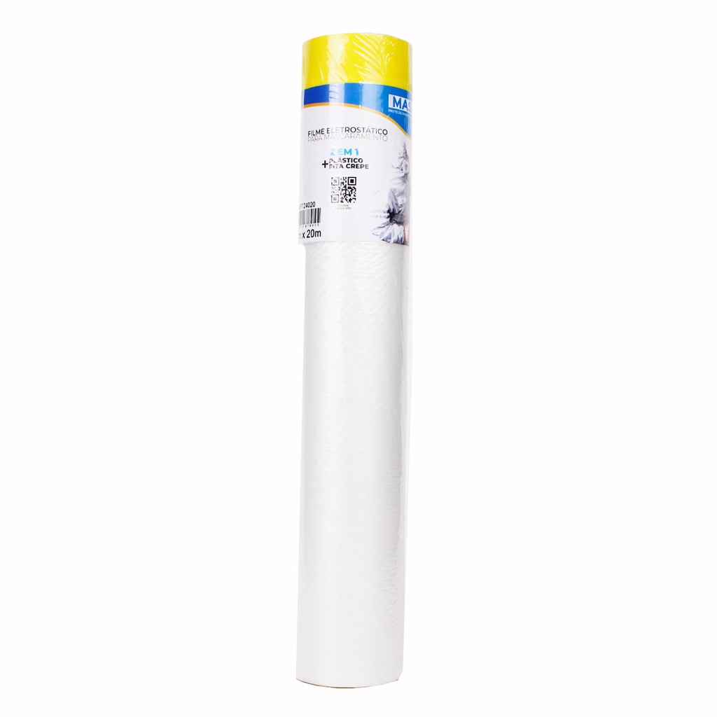 Filme Plástico Transparente MaskPro com Fita Crepe para Mascaramento - 2,4mts x 20mts