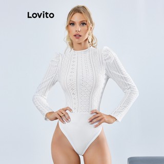 Lovito Body com Ruched e Amarração Simples com Recortes de Renda para Mulheres LBE01042 (Branco)