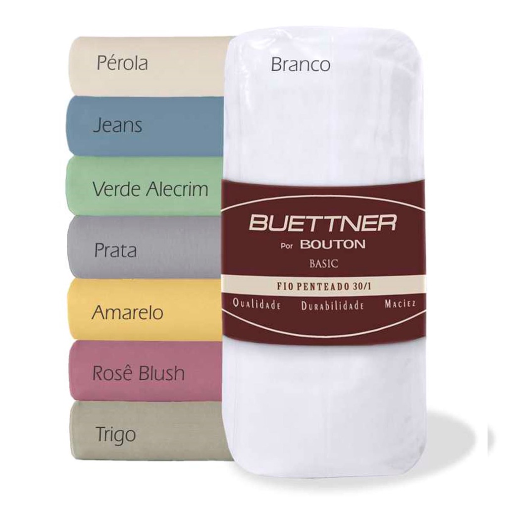 Lençol Casal C/ Elástico Malha 100% Algodão Buettner Bouton Cama Casal Padrão Fio Penteado