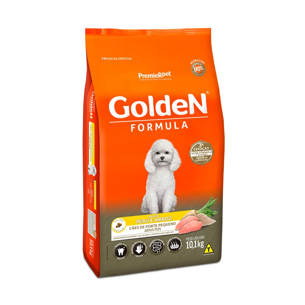 Ração Golden Fórmula Mini Bits Cães Adultos Porte Pequeno Peru e Arroz 10,1kg