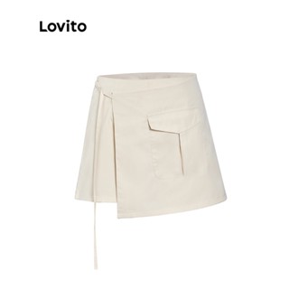 Lovito Shorts com Amarração e Bolsos Lisa e Casual para Mulheres L55AD086 (Damasco)