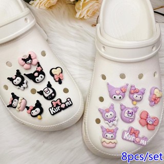 [8pcs] Desenho Animado Kuromi Croc Charmoso Cor Botão Fofo Sapatos Jibz Conjunto 3D Jóias De Resina Decorativos Infantis Sandálias Cr