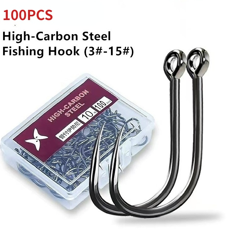 100Pcs Conjunto De Anzol De Pesca Aço Carbono Forte Água Salgada Doce Afiada Círculo Jig Anzóis