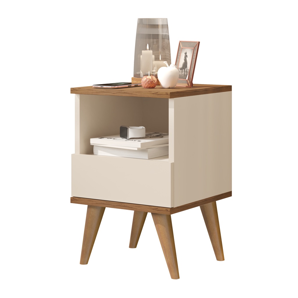 Mesa De Cabeceira Retrô Pés Palito Em Madeira Pix - Off em Oferta na Shopee