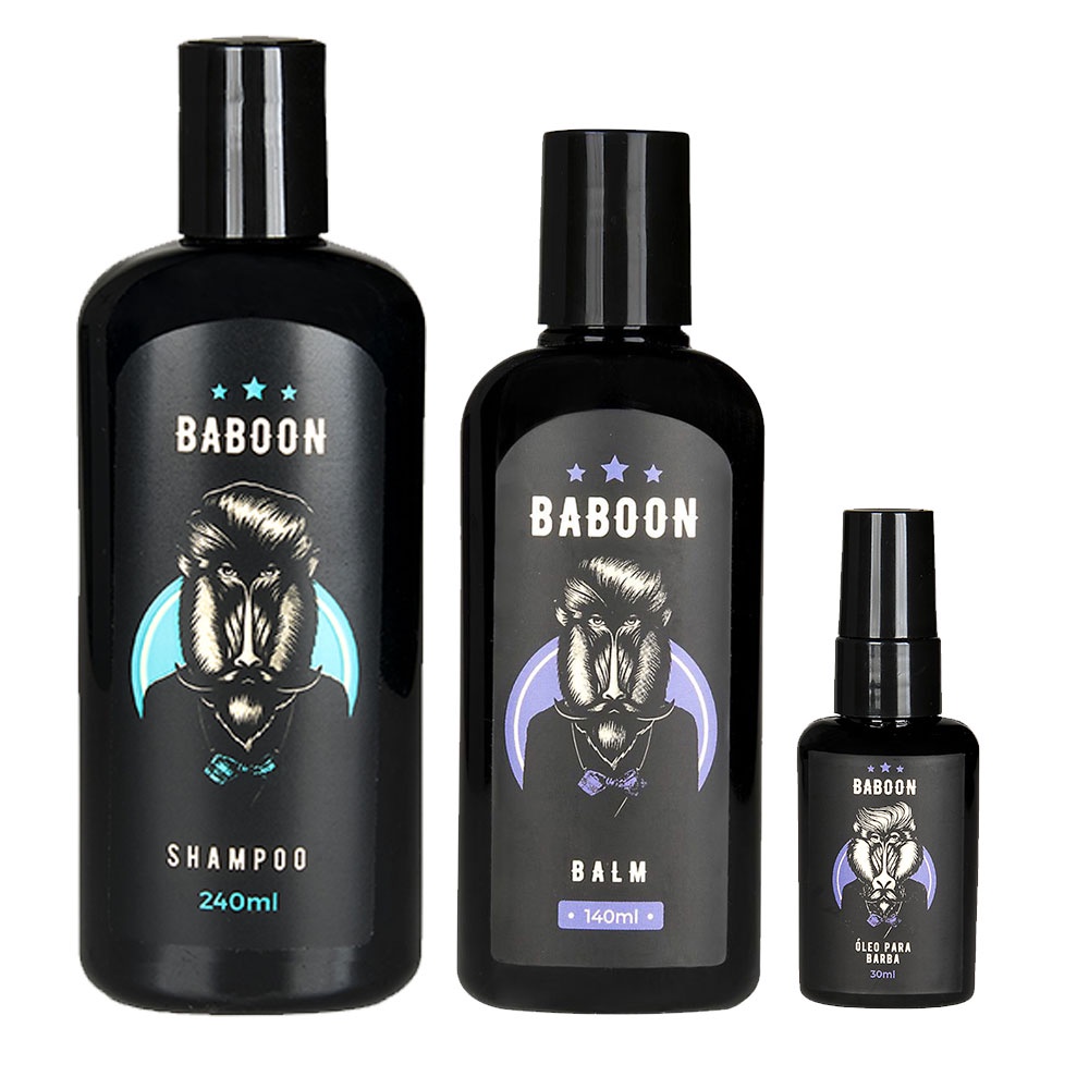 Kit Produtos Para Barba Baboon Shampoo De Barba + Óleo de Barba Reparador + Balm Hidratante de Barba